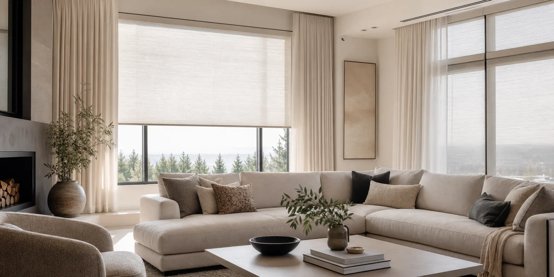 Premium custom window treatments in a refined living room