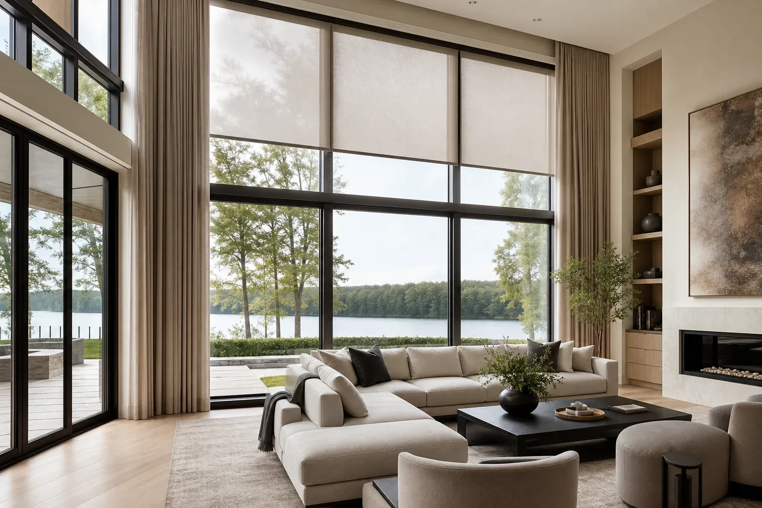 Large windows with premium custom shades