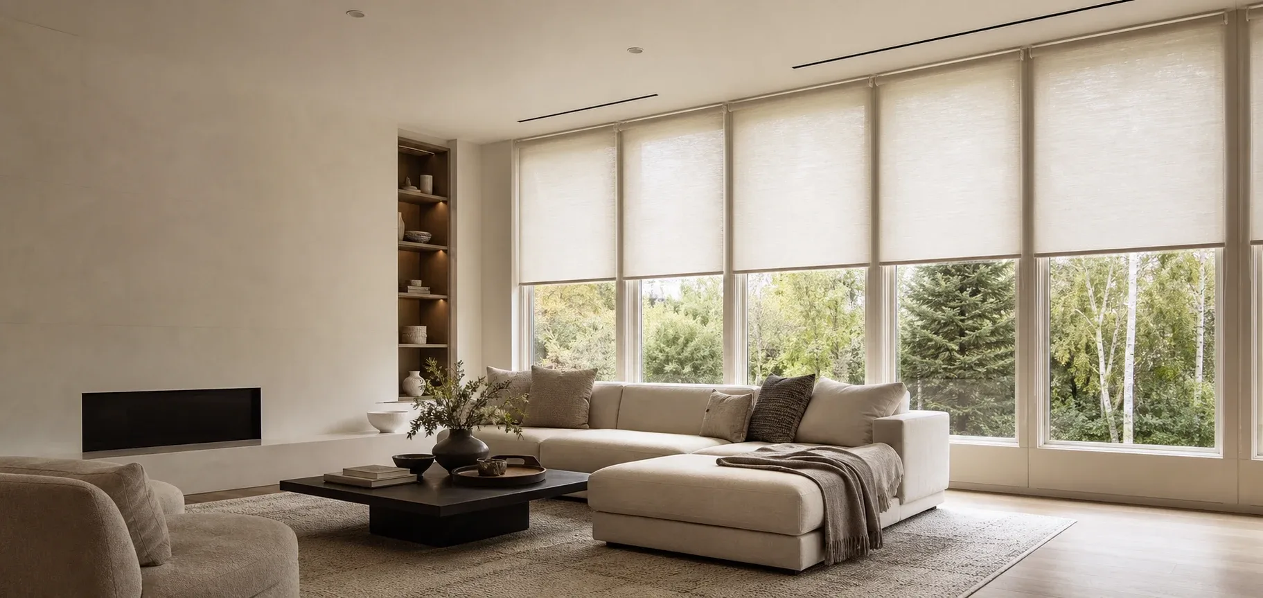 Premium living room with elegant custom window shades