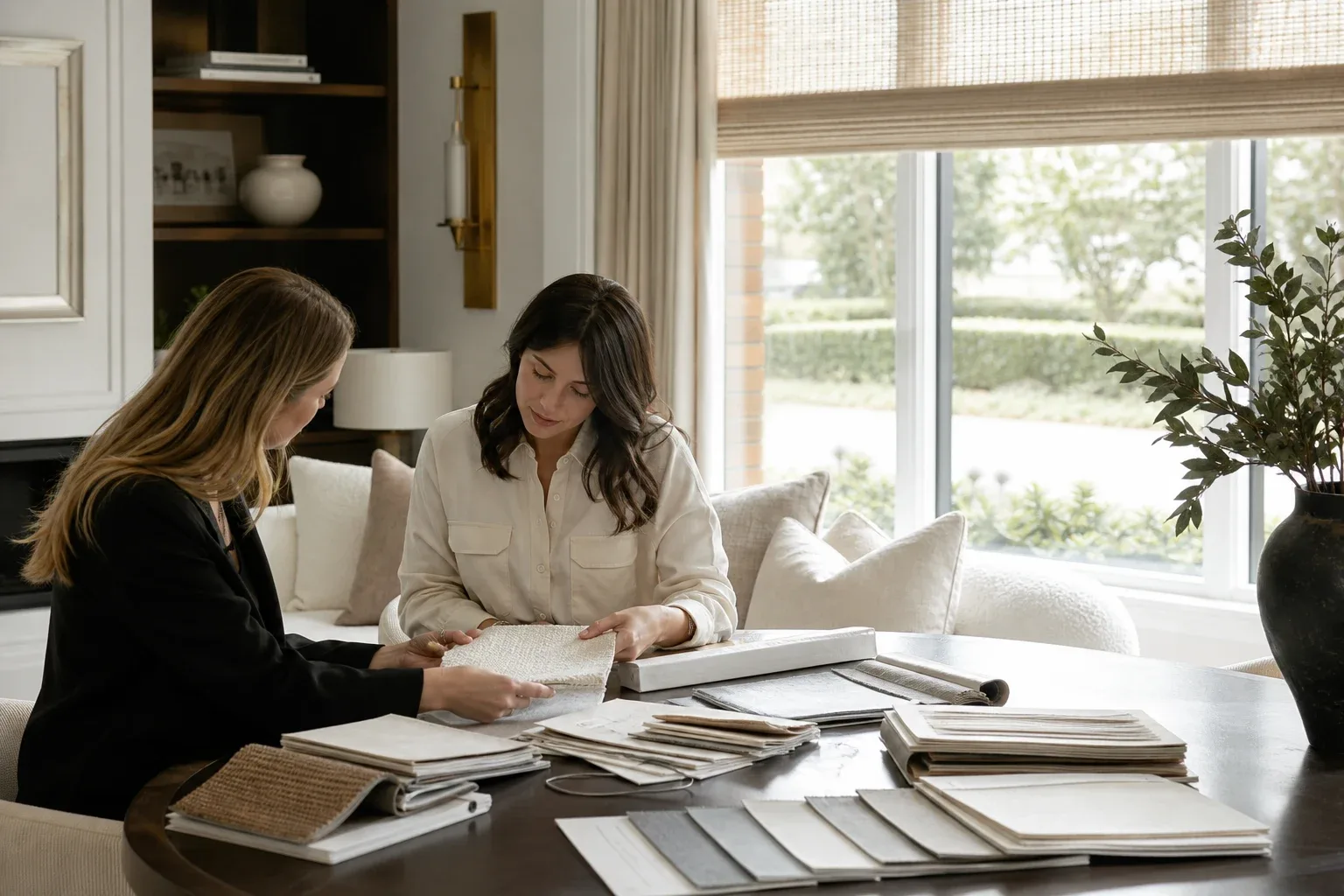 Window covering consultation with premium material samples